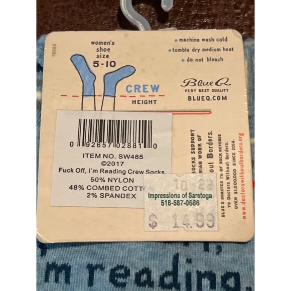 Womens Crew Socks "F#@k Off Im Reading" Blue Q Size 5-10 Cotton/Nylon Crew Heigh - Picture 4 of 4